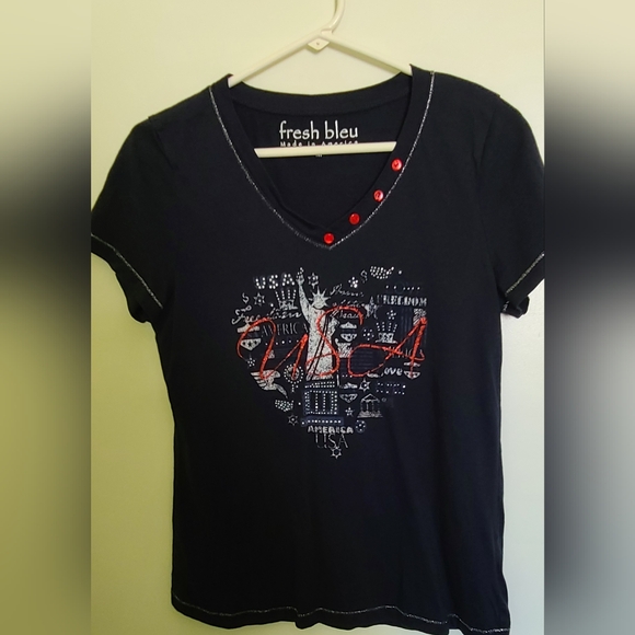 Fresh Bleu Tee Sz M Sparkle USA - Picture 1 of 6